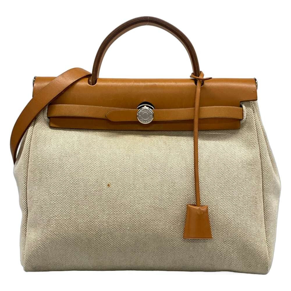 Hermès Herbag PM Handbag Cream Light Brown Toile H Box Calf